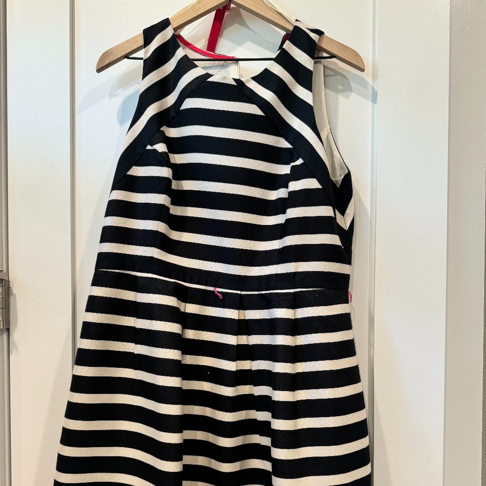Eliza J Navy and Cream Stripped Dress‎ Size 16 with Pink Belt